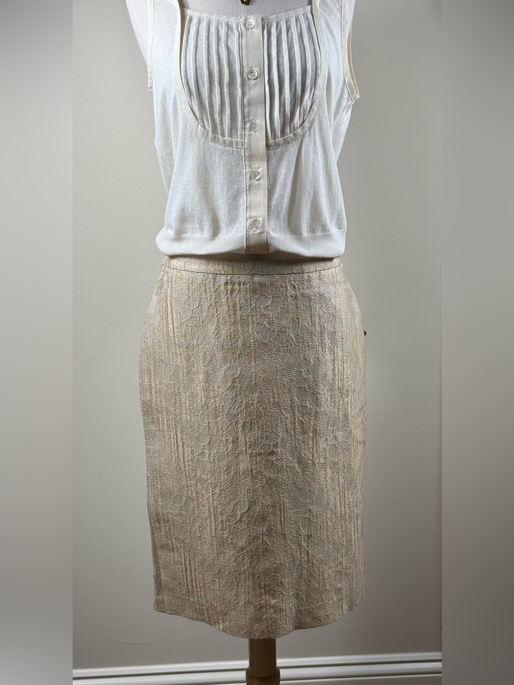 Beymen NWT Gold Metallic Jacquard Pencil Skirt Sz 39 US 4